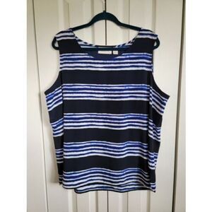 Chico's Sz 3‎ XL Blue & White Striped Sleeveless Silky Smooth Tank Top